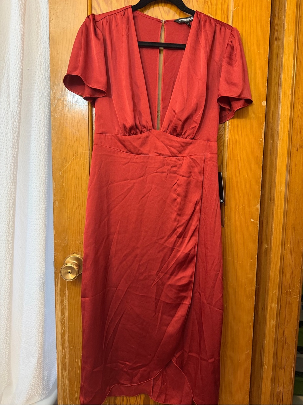 Express Rust Plunge Neck MIDI Dress 6 NWT Open Back